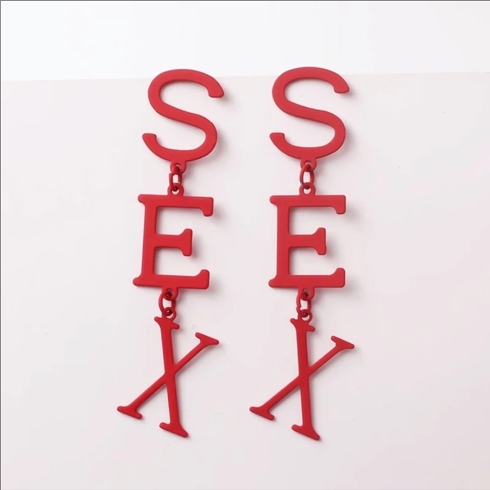 NEW RED LETTER SEX LONG EARRINGS - Picture 1 of 4